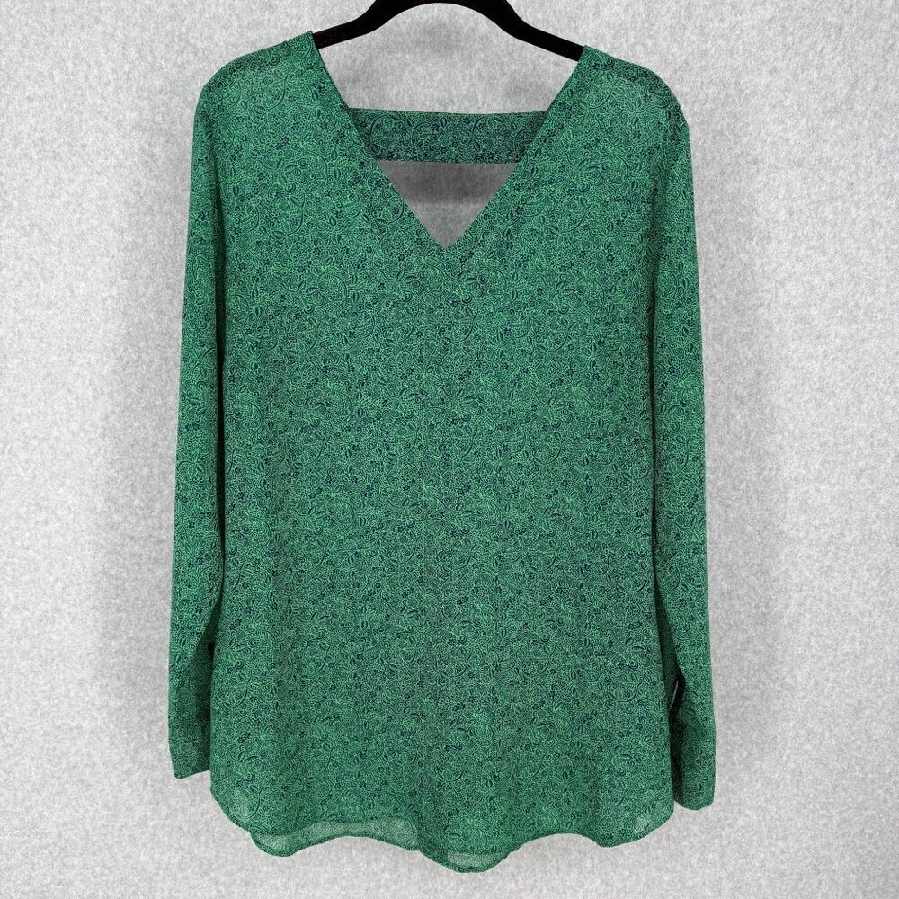 Cabi Womens Bountiful Blouse Size M Green Navy Ditsy Floral Sheer Style 5208 EUC